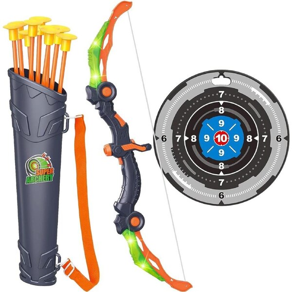 LED Light Up Bow and Arrow Toys for Boys 5-12: Christmas Activity Set with 10 Suction Cup Arrows, Target & Quiver