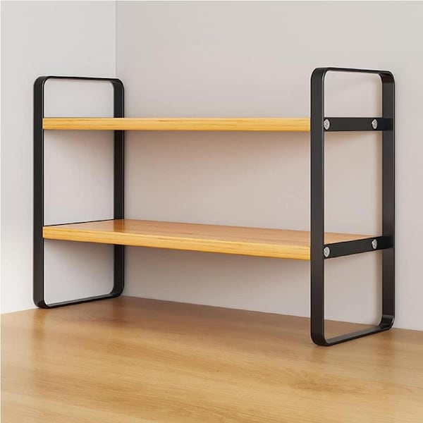 Black Wood Desktop Organizer for Office Desk Storage