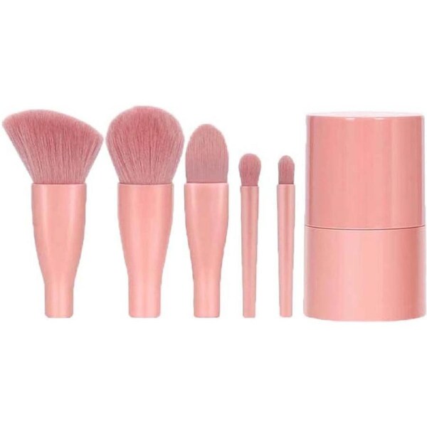 Easy Travel Makeup Brush Set - 5PCS Mini Complete Cosmetic Kit with Holder
