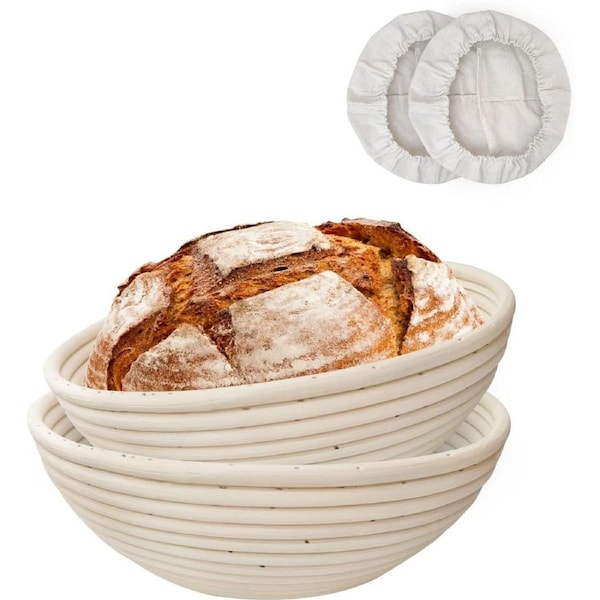 2 Pack 10 Inch Round Banneton Proofing Basket Set for Sourdough Bread Baking