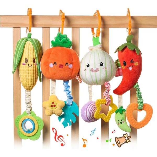 Soft Plush Hanging Rattle Toy for Newborns 0-12 Months - Clip-On Pram Sensory Toy
