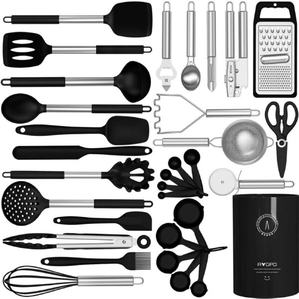 Silicone Cooking Utensils Set - Heat Resistant Kitchen Tools for Non-Stick Cookware