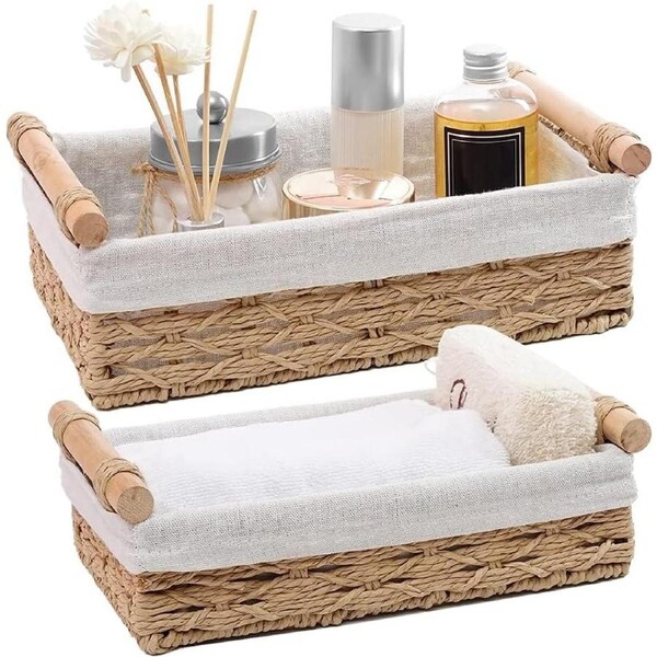 2-Piece Beige Storage Baskets for Home and Bathroom Organization
