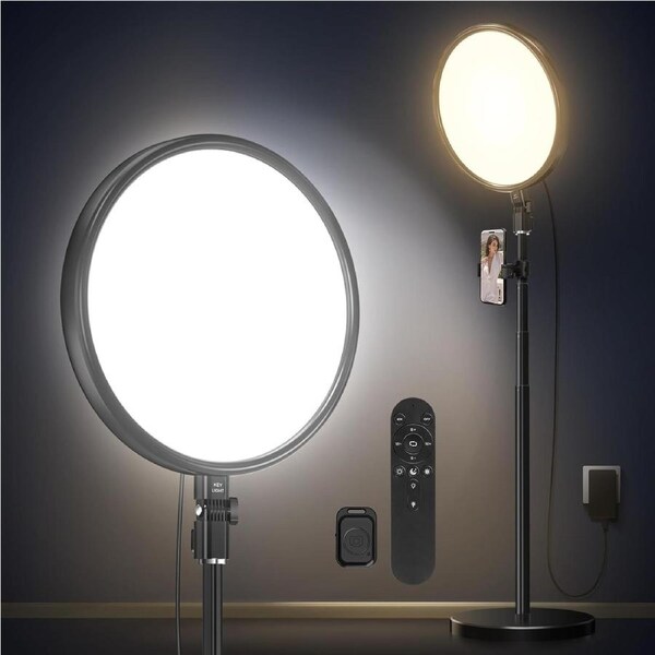 Large 13/33cm Ring Light with Remote, 6500k Dimmable LED Photography Kit and Phone Holder