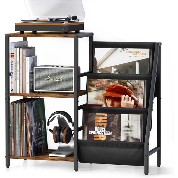 Vinyl Record Storage and Player Stand - 3-Tier Storage for 200 Albums, Living Room Record Table