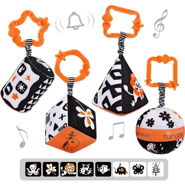 High Contrast Baby Toys: Stroller Toy for Car Seat - 4 Pack