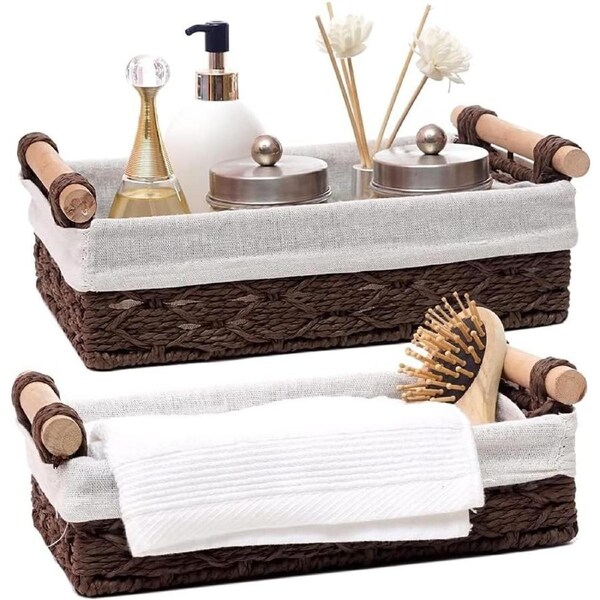 2-Piece Wicker Storage Baskets for Home & Bathroom Organization - Brown