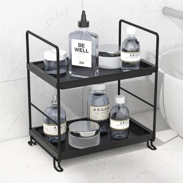 2 Tier Bathroom Organizer for Countertop, Kitchen, Makeup & Bedroom - Black