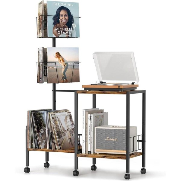 Rotating Record Player Stand with Vinyl Storage - Holds 200 Albums