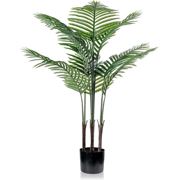 Artificial Areca Palm Plant 3.94 FT/120 cm Tall Tropical Palm Tree with Plastic Planter