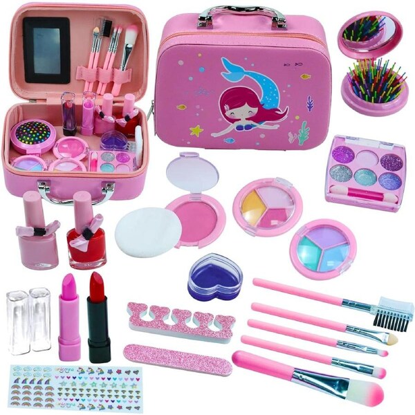 Girl Makeup Set - Washable Real Makeup Kit for Kids, Pretend Play Toy for 5-11 Years Old, Princess Dress Up Beauty Gifts