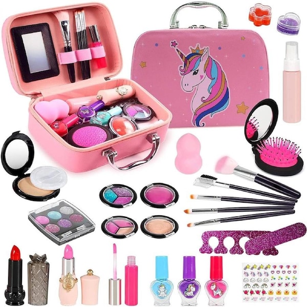 Kids Washable Makeup Sets for Girls 5-13 Years - Real Makeup Kit for Children - Princess Gift