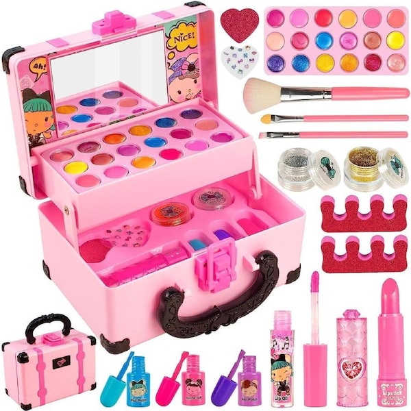 Gift Kids Makeup Kit for Girls - Washable Toddler Cosmetic Set - 32Pcs Pretend Makeup