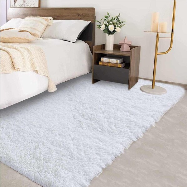Soft Fluffy Shaggy Rugs for Living Room, Bedroom, and Nursery - White (80x150cm)