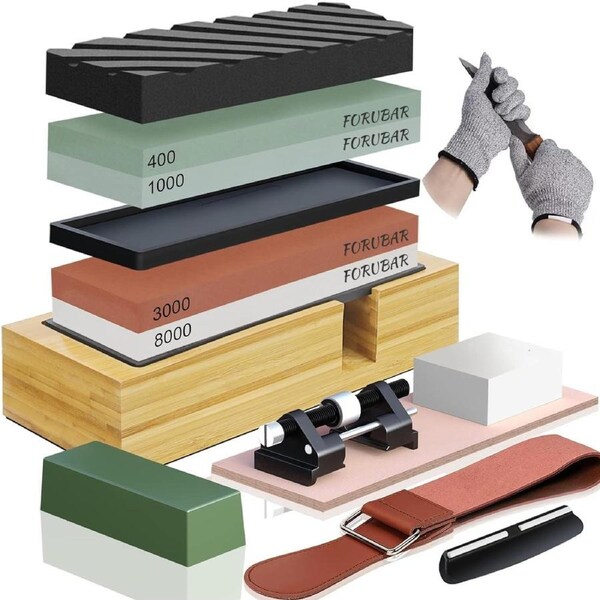 Knife Sharpening Stone Set with Whetstone Sharpener, 4-Side Grit 400/1000 3000/8000