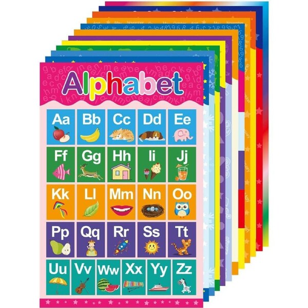Educational Preschool Posters for Toddlers and Kids - 12 Pack
