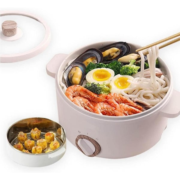 Electric Hot Pot Steamer 1.5L Portable Skillet Nonstick Coating Dual Power Control Multi-Function Cooker