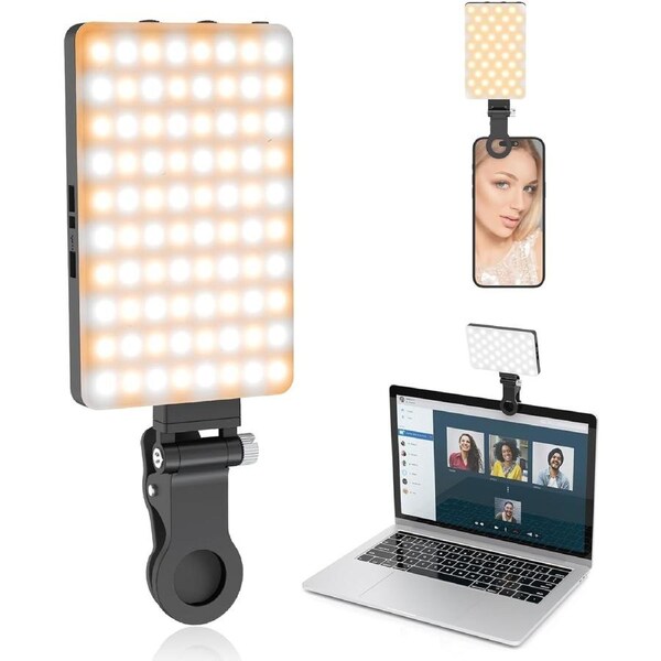 Portable Rechargeable Selfie Light with 80 LED, 3 Light Modes for iPhone, Android, Laptop, Tablet - Black (80 LED)