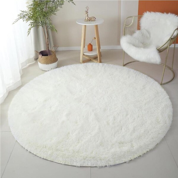 Soft Fluffy Area Rug 3.3x3.3 Feet Beige Furry Carpet