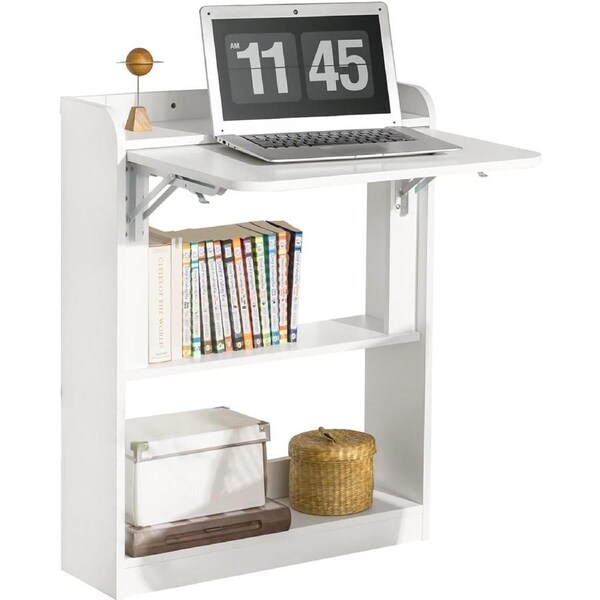 Foldable Computer Desk with Storage Shelves - Home Office Workstation
