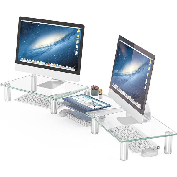 Height-Adjustable Dual Monitor Stand for PC, TV, Laptop, and Xbox