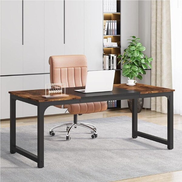 Large Modern Computer Desk 63x31.5 Inches, Vintage Black Metal Frame