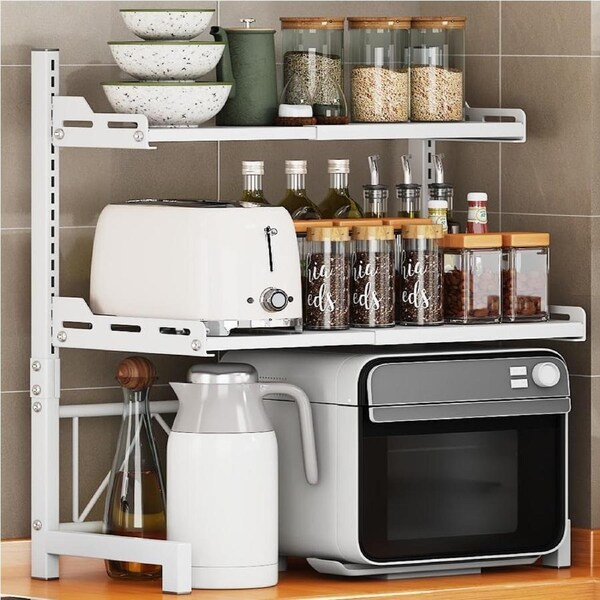 Expandable Microwave Stand Countertop Storage - Carbon Steel 3 Tier Shelf
