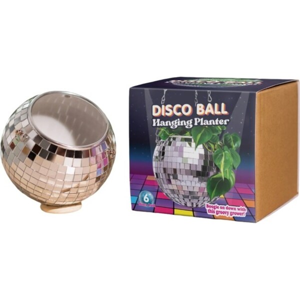Bubblegum Stuff Disco Ball Hanging Planter 6'' Garden Decor Round Silver
