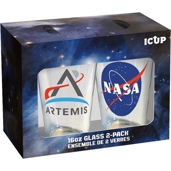 2pc Icup Inc NASA Liquor Drinking Pint Glass Party Cup Drinkware Set 16oz