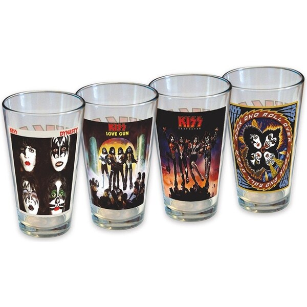 4pc Icup Inc KISS Liquor Drinking Pint Glass Party Cup Drinkware Set 16oz