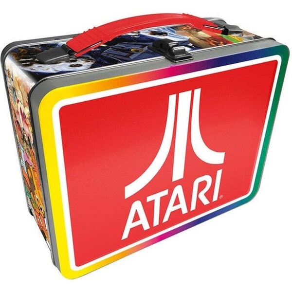 Aquarius Tin Carry All Atari Fun Box Food Storage Lunchbox w/Handle Square