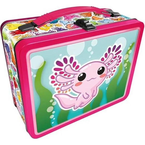 Aquarius Tin Carry All Axolotl Fun Box Food Storage Lunchbox w/Handle Sqr