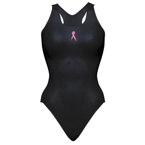Pink Ribbon Black Nylon Ladies One-Piece Bathers Size 16
