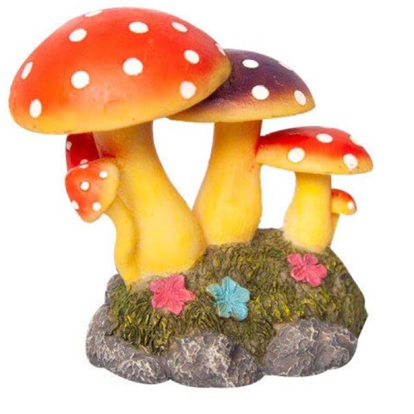 Aqua One Cluster Of Mushrooms On Mossy Rock Ornament 11.5x7.5x10.5cm (37499)
