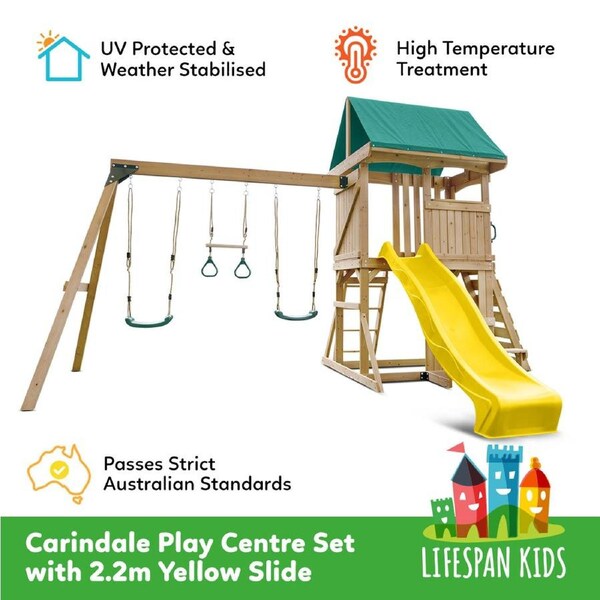 Lifespan Kids Carindale Play Centre Swing Set with 2.2m Yellow Slide