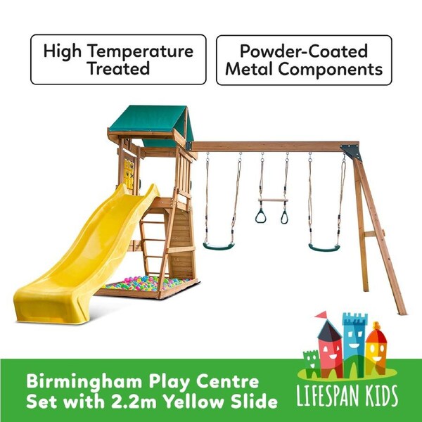 Lifespan Kids Birmingham Play Centre Swing Set with 2.2m Yellow Slide