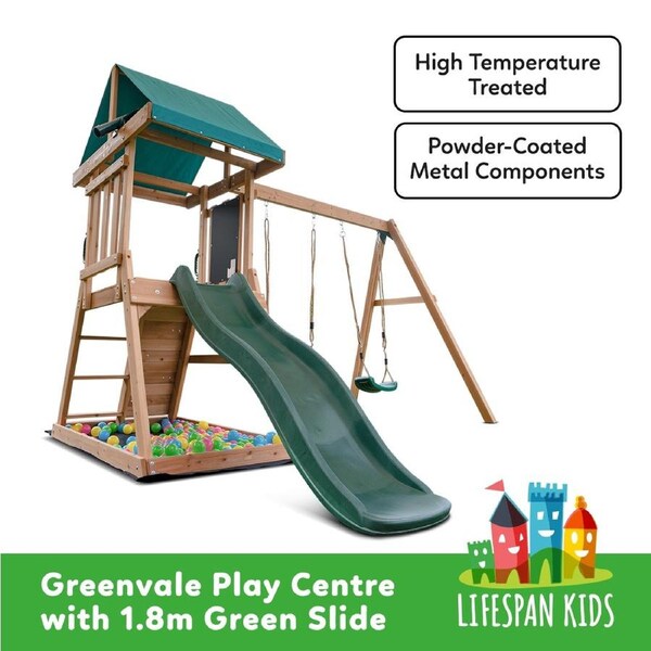 Lifespan Kids Greenvale Play Centre Swing Set with 1.8m Green Slide