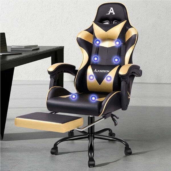ALFORDSON Gaming Chair Office Massage Computer PU Leather Black & Gold