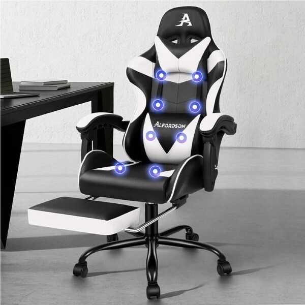 ALFORDSON Gaming Chair Office Massage Computer PU Leather Black & White