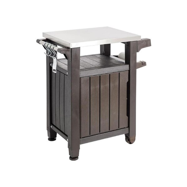 Keter Unity Classic Outdoor BBQ Prep Bench and Storage Unit - Brown