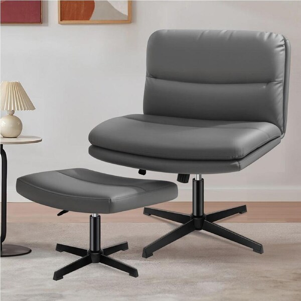 1 ALFORDSON Office Chair Armless with Ottoman PU Leather Grey