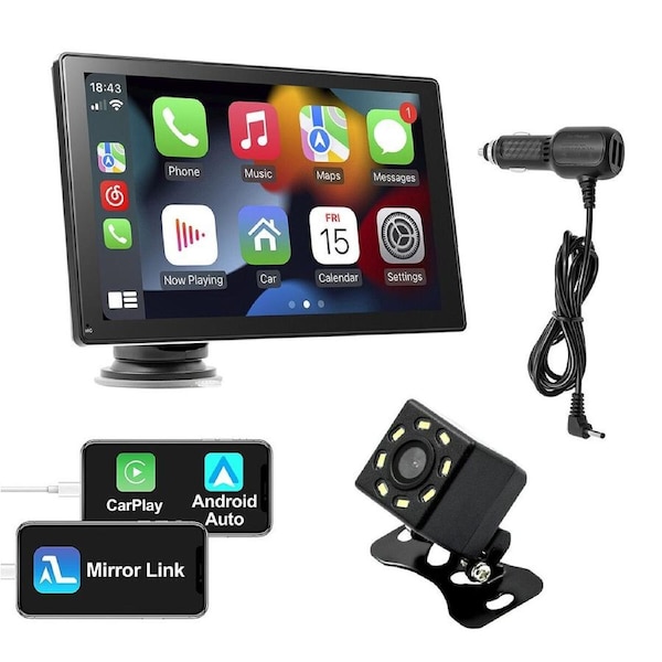 9 Inch Portable Car Stereo Radio Apple Carplay Android Auto MP5 Player Bluetooth Head Unit Audio Touch Screen System with Camera