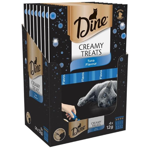 DINE 32 Sachets Creamy Treats Cat Treats, Tuna Flavour, 32 x 12g Sachets