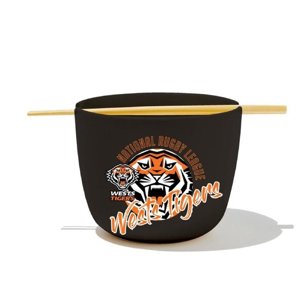 Wests Tigers NRL Ceramic Noodle Bowl and Chopsticks