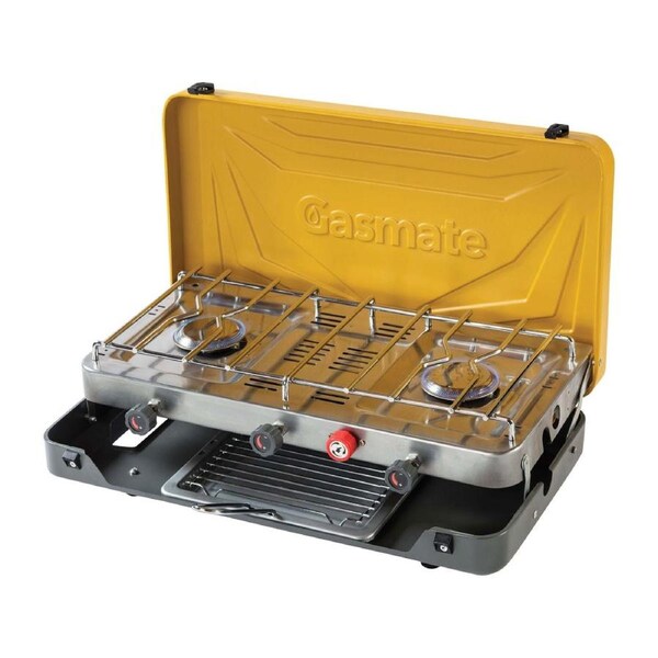 Gasmate 2 Burner Portable LPG Stove with Grill