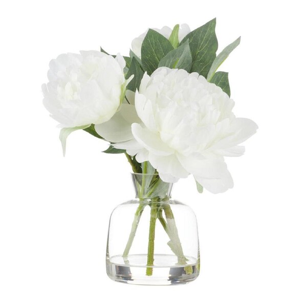 Rogue Peony Stem-Clear Glass Vase - White