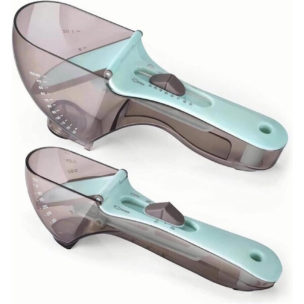 2 PCS Adjustable Measuring Cups and Spoons Set,Kitchen Tool Plastic Scoop Measuring Cup with Magnetic