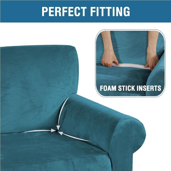 Velvet Plush Sofa Cover Stretch Couch Cover Furniture Protector for 1/2/3 Seater N.Ivory / 3 Seater