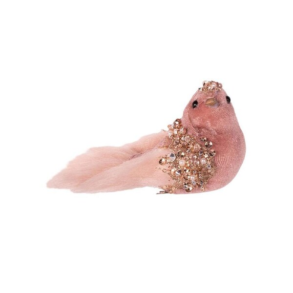 Pink Velour Bird Christmas Tree Clip 17cm