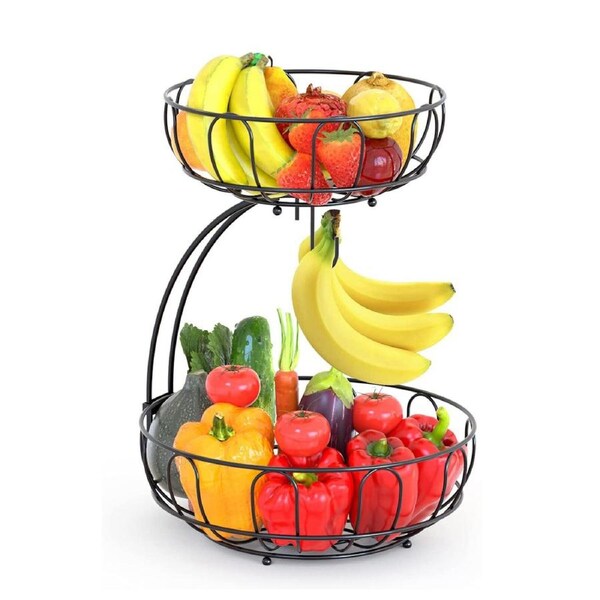 2 Tier Thicken Steel Wire Kitchen Bowl Vegetable Fruit Basket